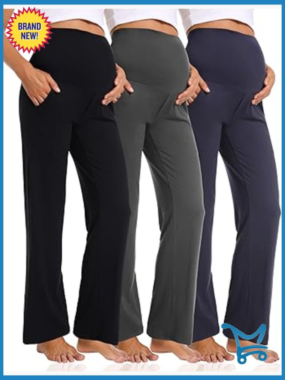 3 Pack Maternity Pants Wide Leg Loose Cozy Yoga Work Pockets